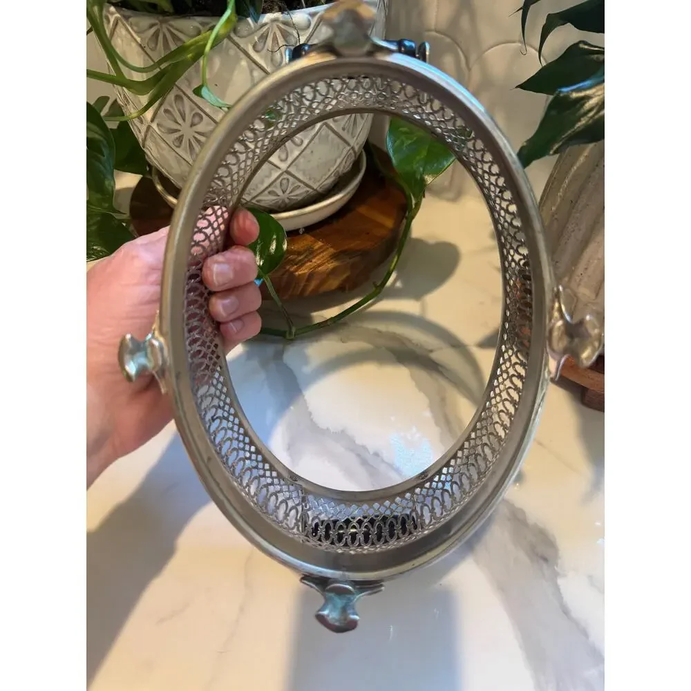 Vintage Silverplate Reticulated Oval Footed Casserole Holder